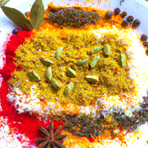 A plate of food with colorful spices sprinkled on top.