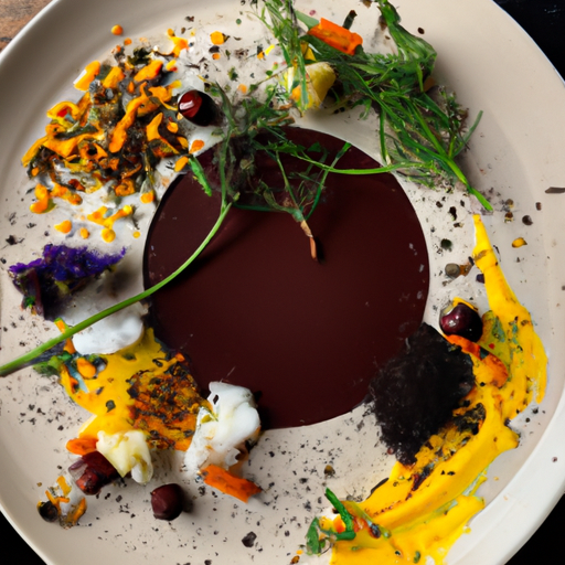 A plate of multi-colored ingredients with a focus on the blend of flavors and textures.