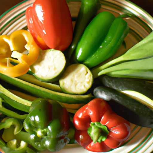 A plate of fresh produce with various colors and shapes.