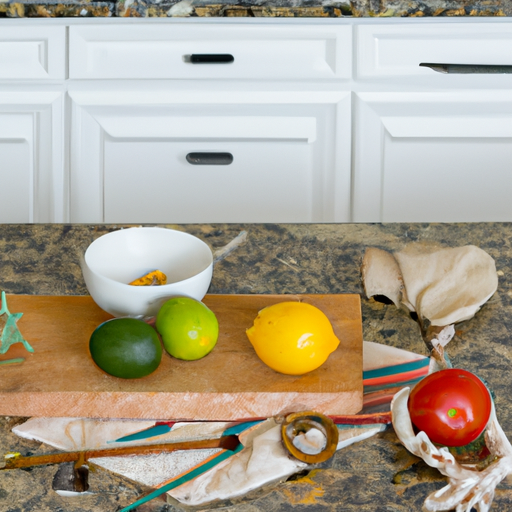 A kitchen with a variety of ingredients arranged on a countertop.