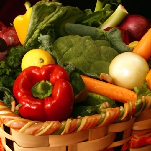 A colorful array of fresh produce arranged in a basket.