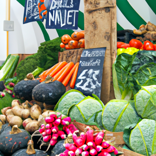 A farmer's market stall overflowing with fresh seasonal produce.