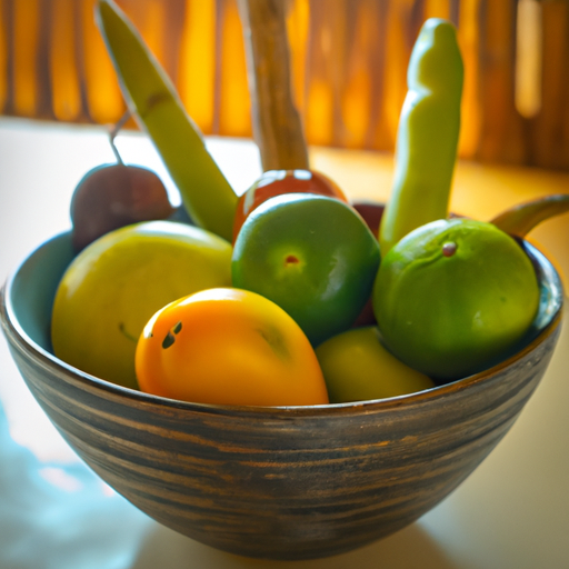 A bowl of locally-sourced organic fruits and vegetables.