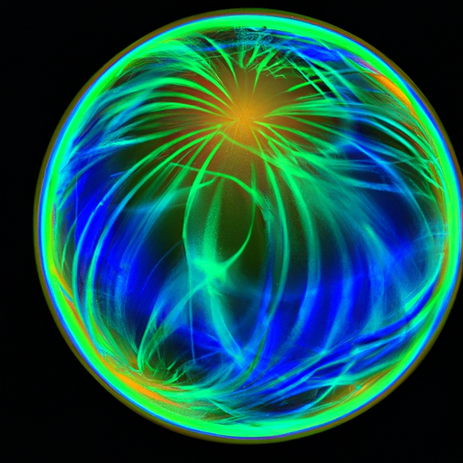 A globe with green and blue swirls of energy radiating from it.